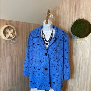Andria Lieu Collection Blue Lace Pattern Button-Up Jacket